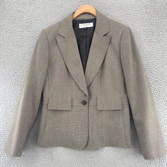 Tahari Blazer Womens 10 Petite Gray Patterned Peak Lapel Pockets Office Career - Picture 1 of 11